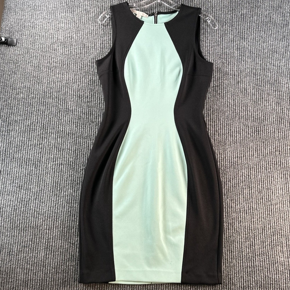 Boston Proper Colorblock Sheath Dress Black Mint Green Sleeveless Size 10